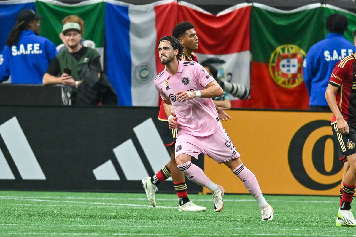 Leonardo Campana pictured celebrating after scoring for Inter Miami during a 5-2 loss to Atlanta United in September 2023
